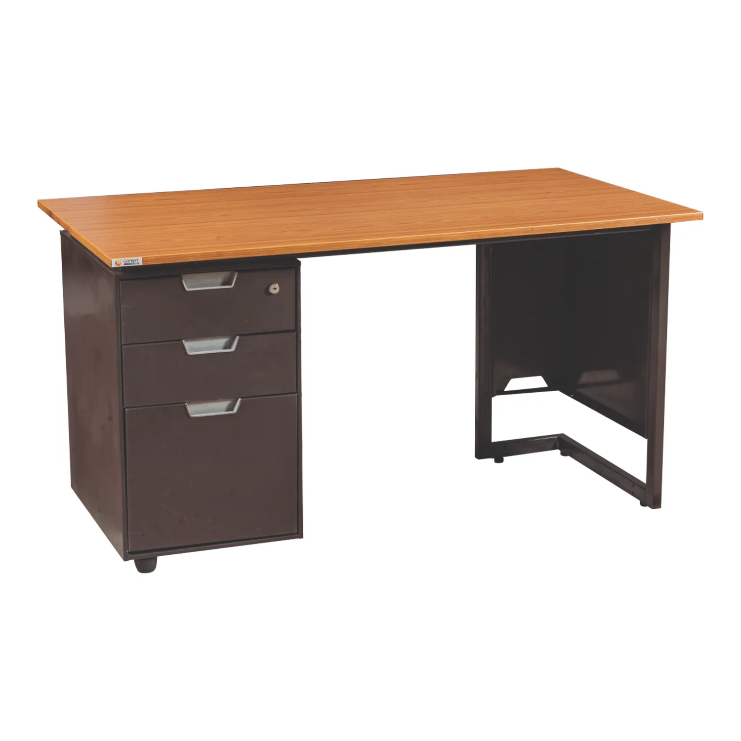 Classic 12 Office Desk in particle board top, fixed metal pedestal — Powder coated