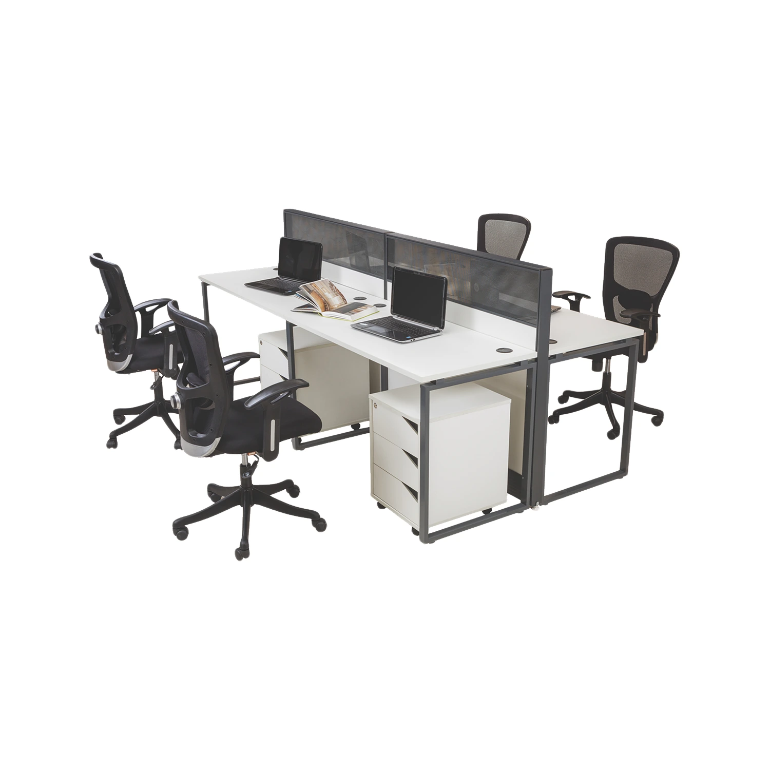 Dual 1 Workstation in particle board edge banded top — As pictured