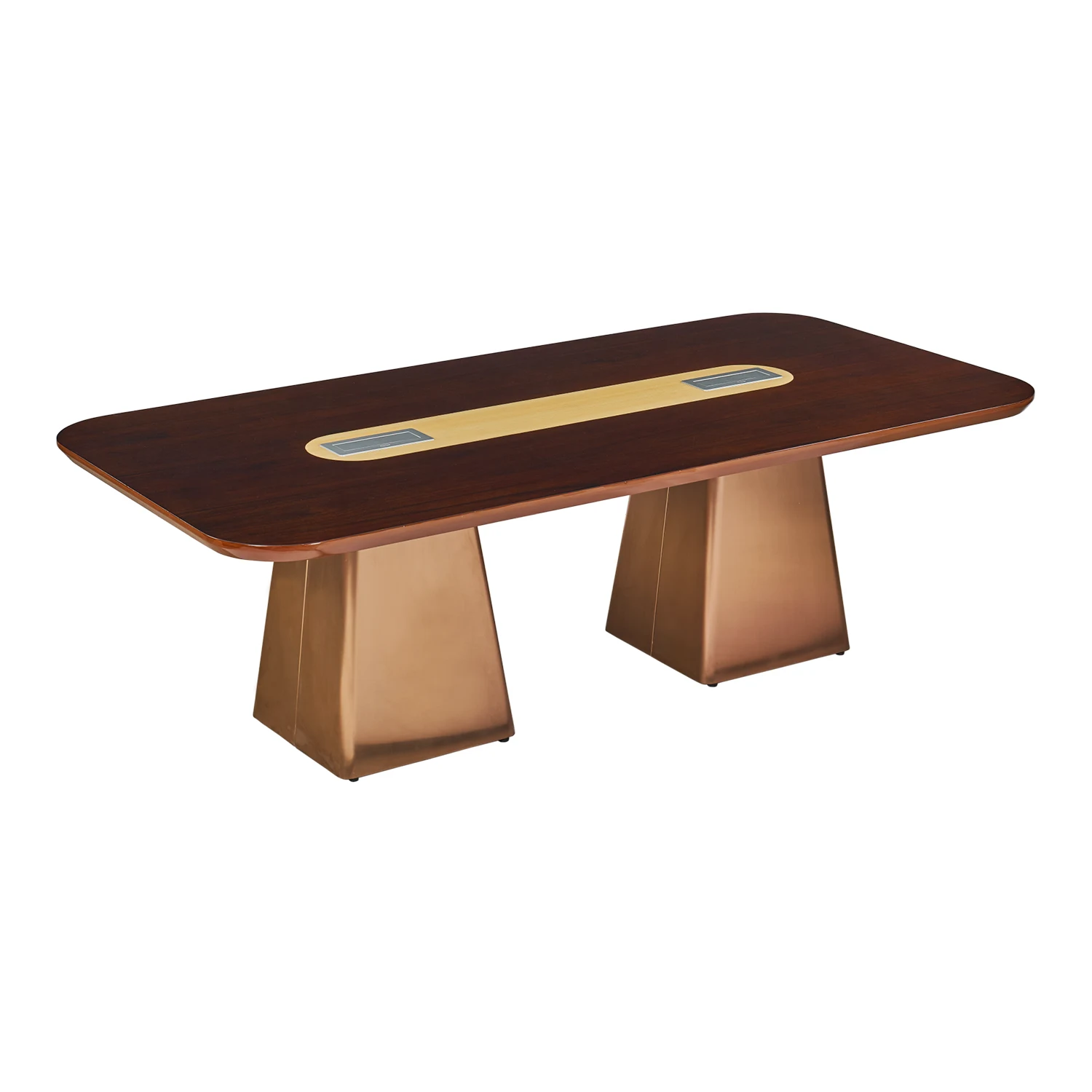 Conference 18 Table in 45 mm mdf top / ss 304 base — Veneer with PU Polish / Gold Plated Base