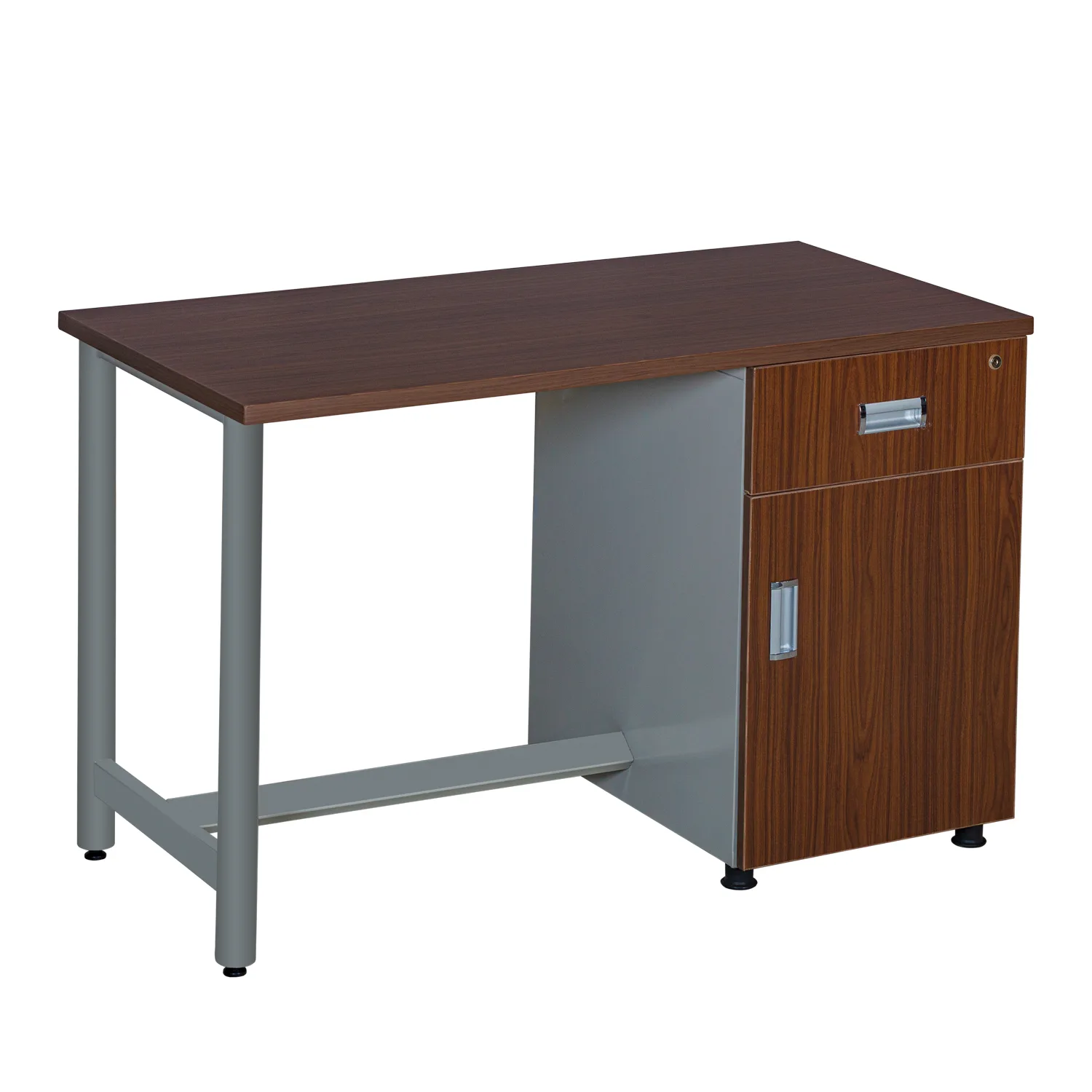 Classic 17 Office Desk in particle board top, fixed metal pedestal — Powder coated