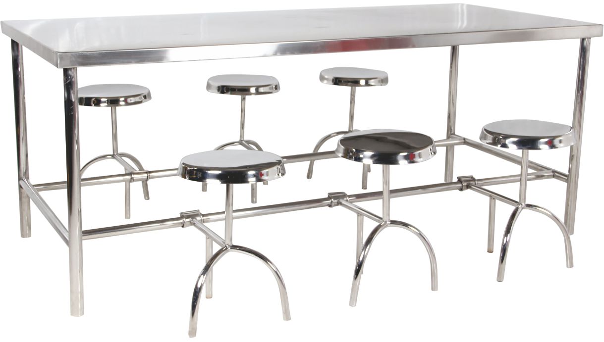 8-Seater Attached Bench Table in mild steel with powder coat — Grey powder coat