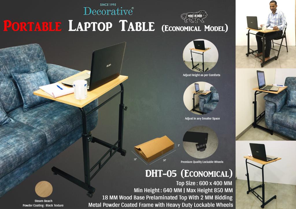 Portable Laptop Table in metal with prelam top — Black texture coating