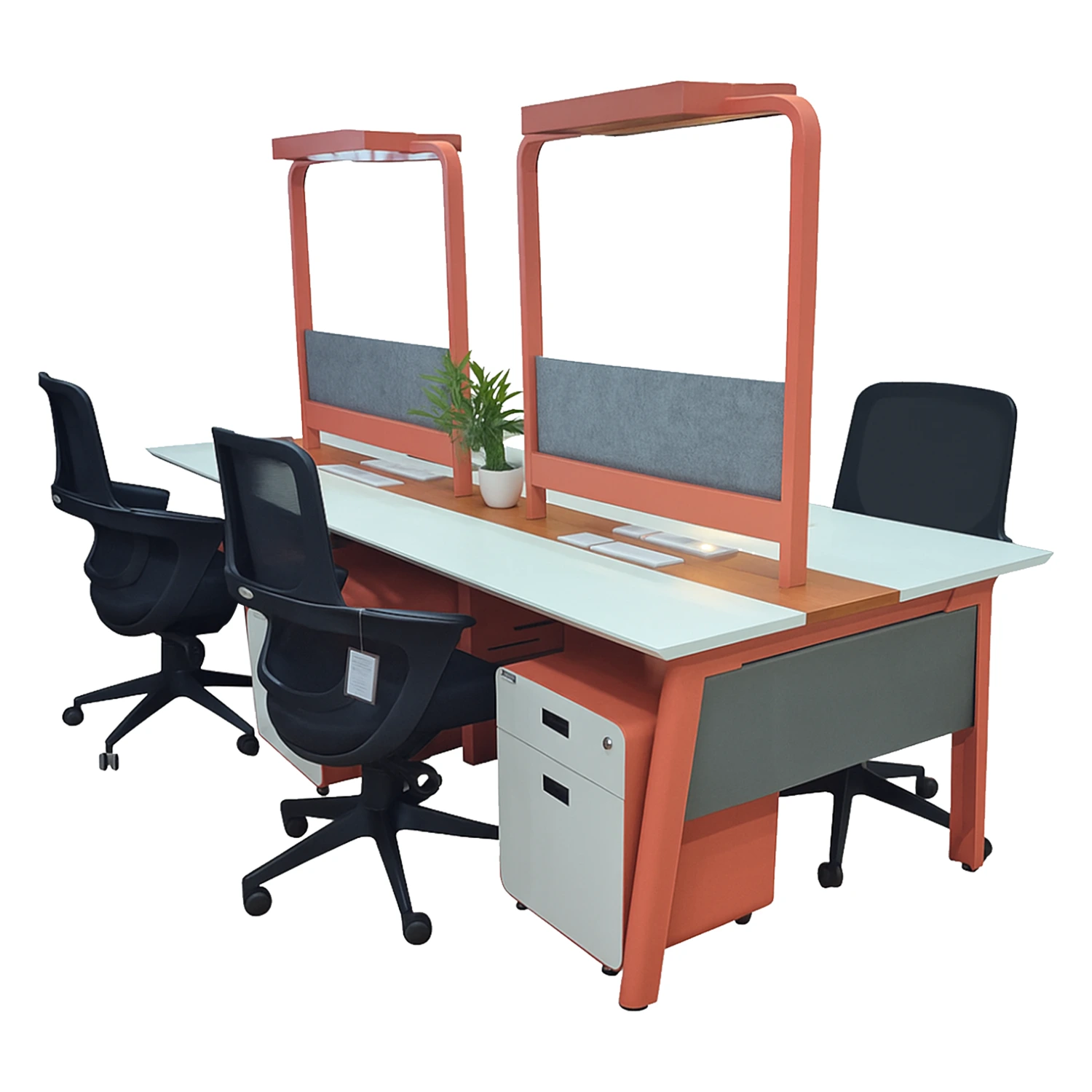 Spark Workstation in 25mm thick prelam particle board top with chamfer edge — Powder coated frame understructure