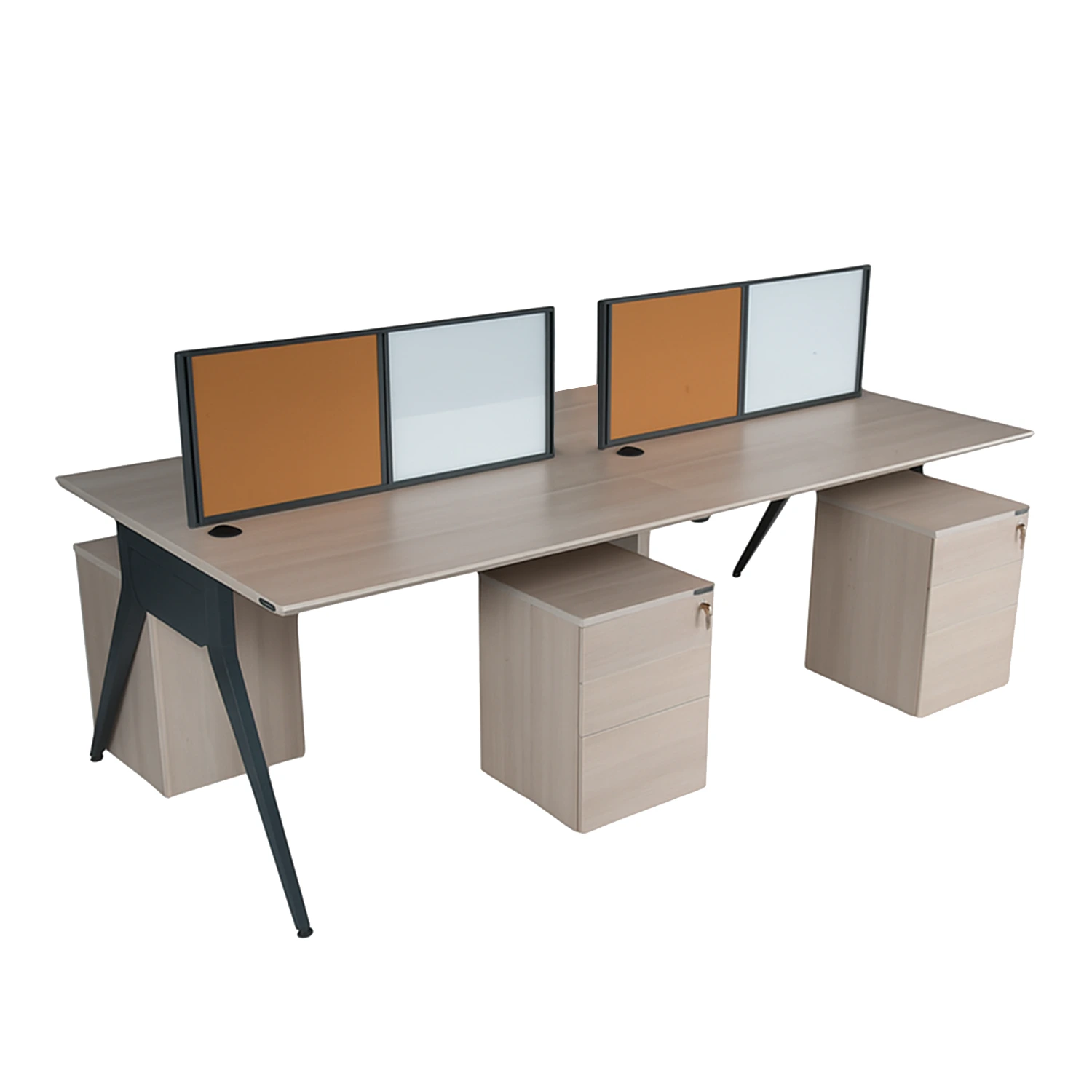 FrameX Workstation in 25mm thick prelam particle board top with chamfer edge — Powder coated frame understructure