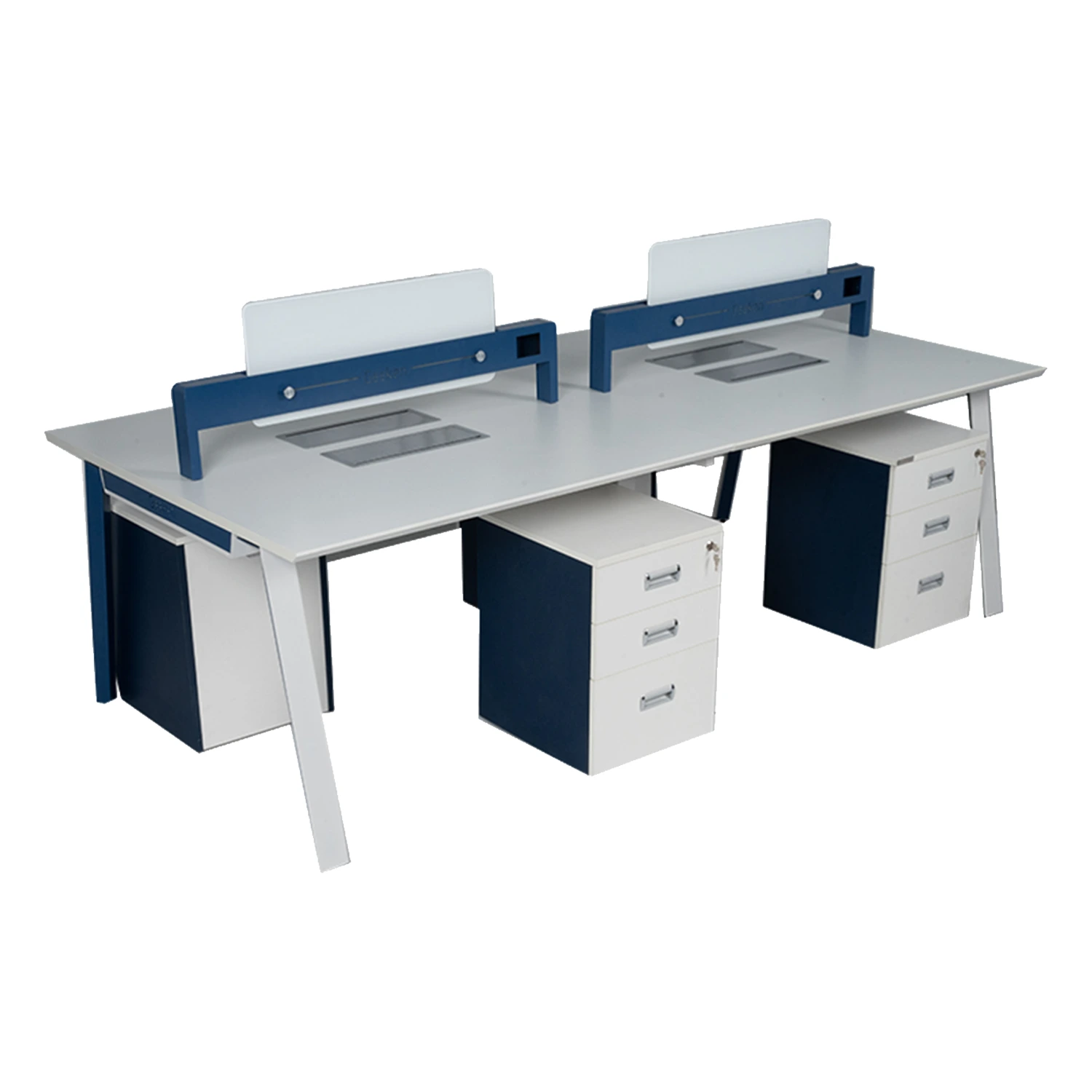 Duplex Workstation in 25mm thick prelam particle board top with chamfer edge — Dual color powder coated frame understructure