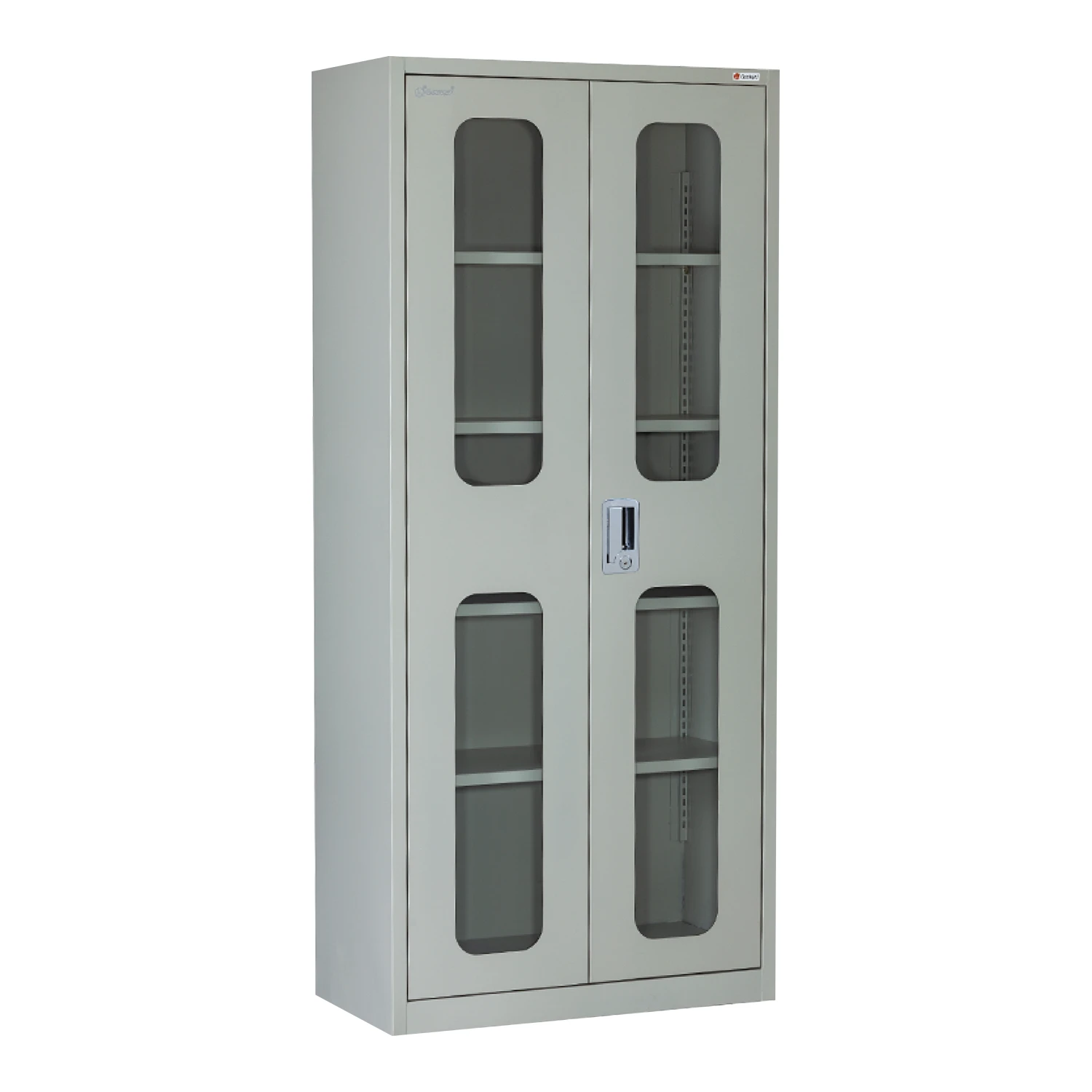 Office Glass Metal Storage in steel with glass — Maroon, Brown, Siemens Grey