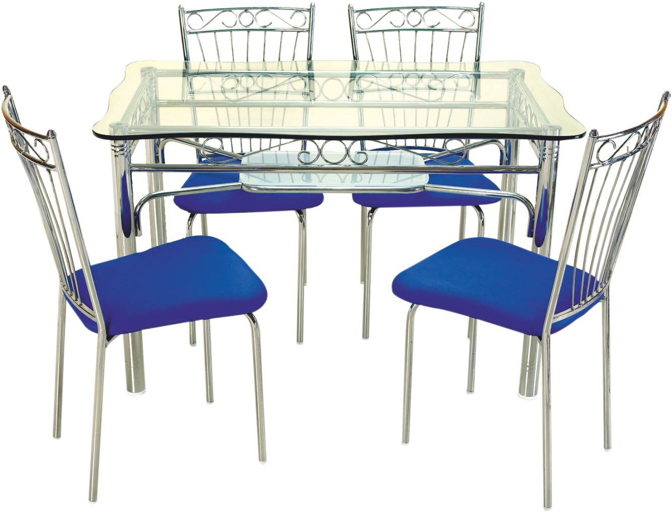 Stainless Steel Dining Set 6 Seater in stainless steel with glass top — Stainless steel